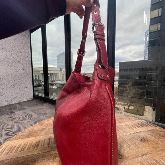 Tignanello Brick Red Leather Boho Purse | Shoulder Bag | Bohemian Satchel - Picture 4 of 11
